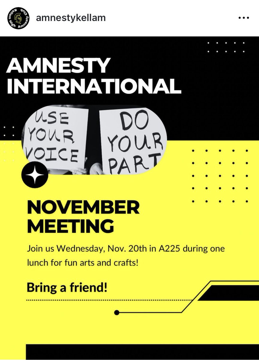 TurnersKnights's tweet image. Looking for a way to get involved at Kellam? Come check out Amnesty International on Wednesday during lunch in room A225. Hope to see you tnere! @KellamHigh