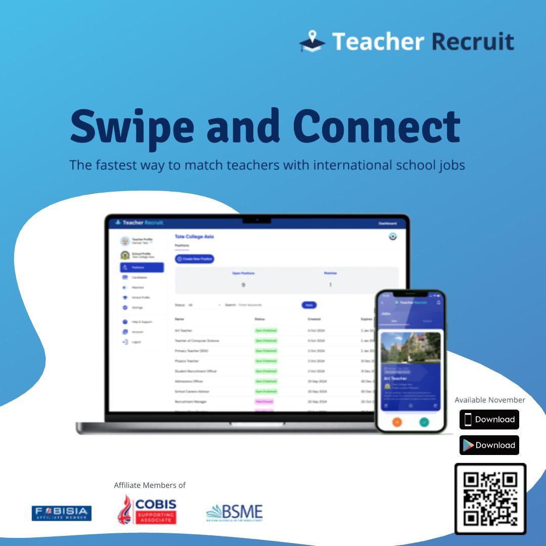 teachrecruit's tweet image. Looking for a new job? Swipe and connect with leading international schools around the world. We have jobs in Asia, Middle East and Europe.