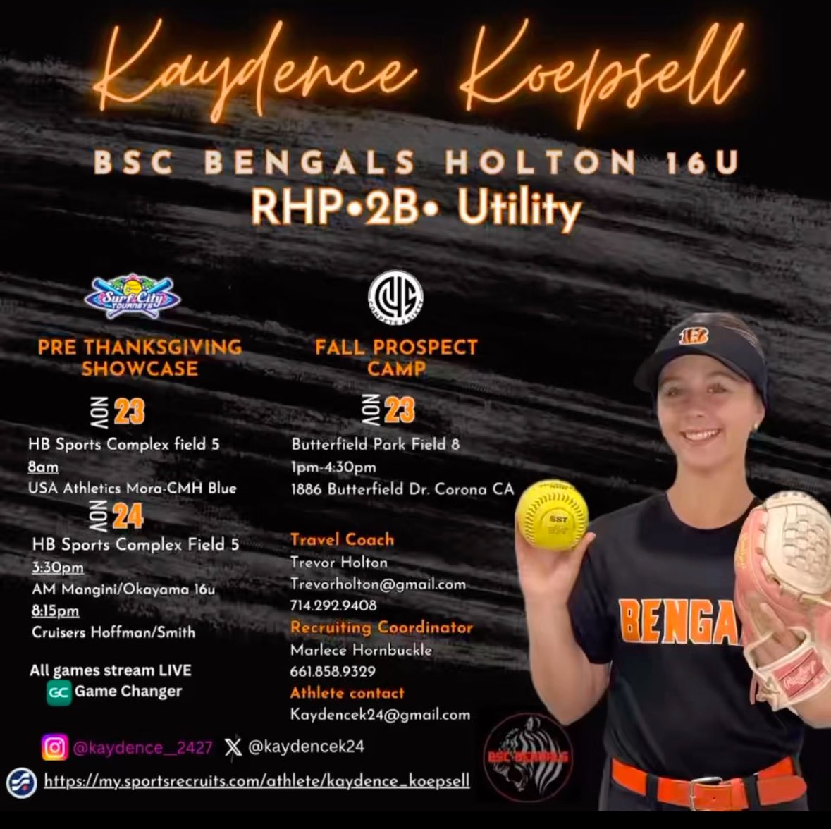 Kaydence Koepsell (@kaydencek24) on Twitter photo Pre Thanksgiving Showcase/ Camp this weekend. Come watch The BSC Bengals Ball out this weekend info below.
<a href="/CBUSoftball/">California Baptist Softball</a> <a href="/ASUSoftball/">Sun Devil Softball</a> <a href="/UTKnoxville/">UT Knoxville</a> <a href="/UCSBSoftball/">UC Santa Barbara Softball</a> <a href="/SDSU/">San Diego State University</a> Pre Thanksgiving Showcase/ Camp this weekend. Come watch The BSC Bengals Ball out this weekend info below.
<a href="/CBUSoftball/">California Baptist Softball</a> <a href="/ASUSoftball/">Sun Devil Softball</a> <a href="/UTKnoxville/">UT Knoxville</a> <a href="/UCSBSoftball/">UC Santa Barbara Softball</a> <a href="/SDSU/">San Diego State University</a>