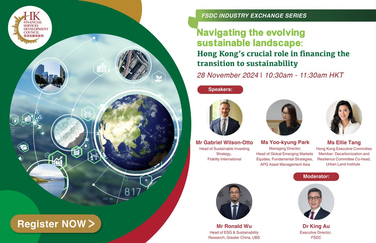 Join Us at #Zoom to explore how to capitalise on #TransitionFinance in #HongKong at the #FSDC #IndustryExchangeSeries! 
Date/Time: Nov 27, 9:30 pm – 10:30 pm EST / 8:30 pm – 9:30 pm CST
Register here: fsdc.org.hk/en/events/fsdc…
#sustainablefinance #internationalfinancialcentre