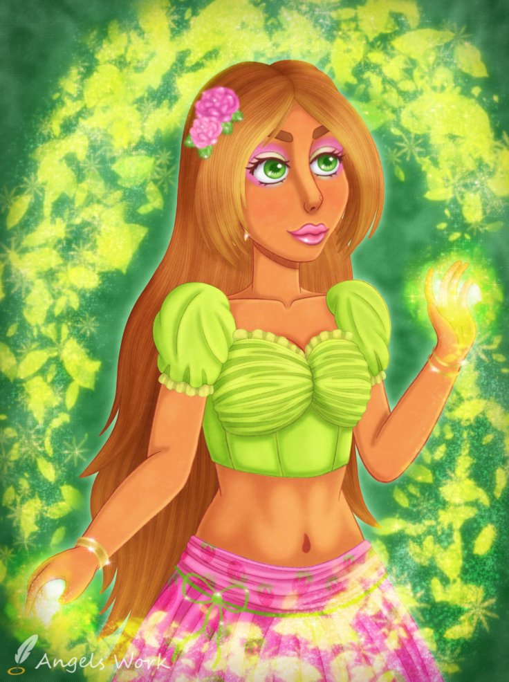 AngelsWork3's tweet photo. "Flora fairy of nature."🌷🧚🏽‍♀️#winxclub #winx #flora #nature #linphea #procreateart #winxclubfanart https://t.co/RIG2EHv4WK