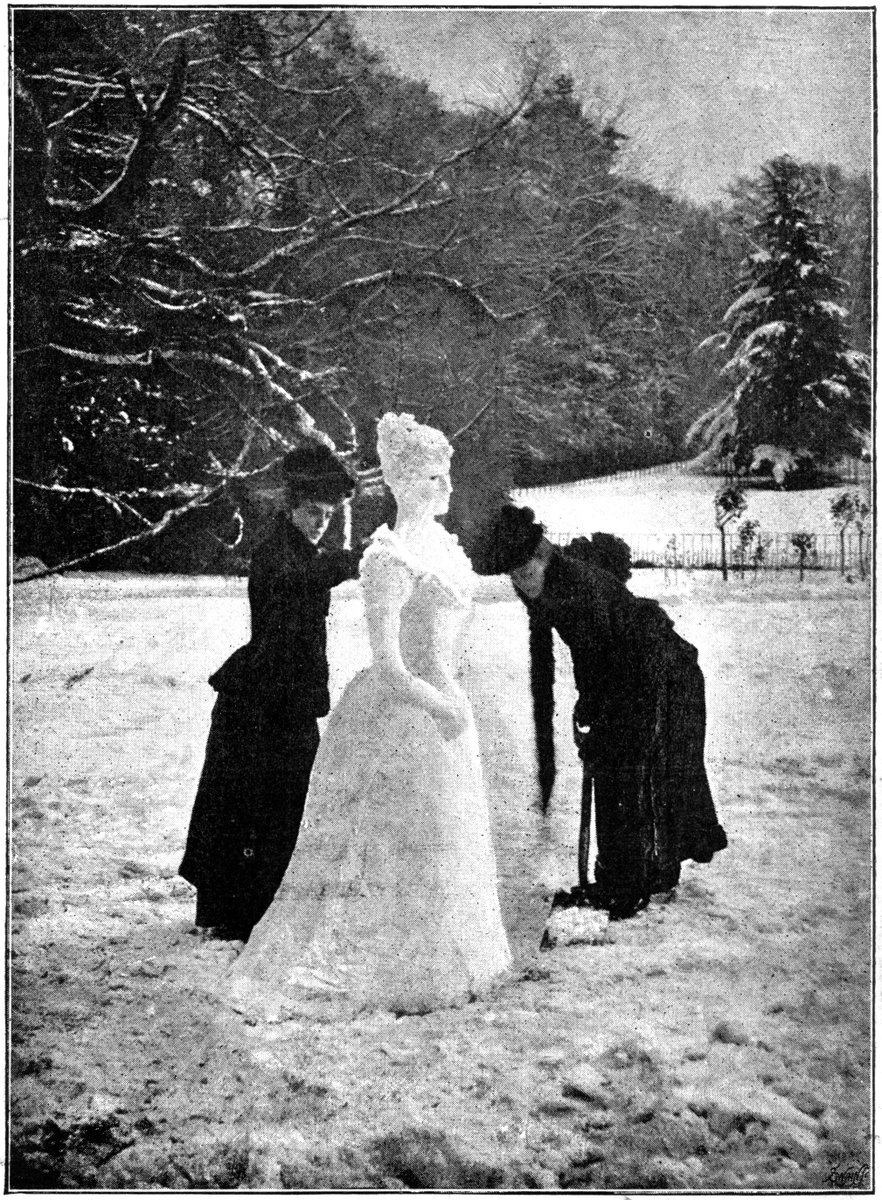 A whimsical and charming glimpse into the past. Two Victorian women make a Snow Lady in West Berkshire. The Strand Magazine, 1892.
