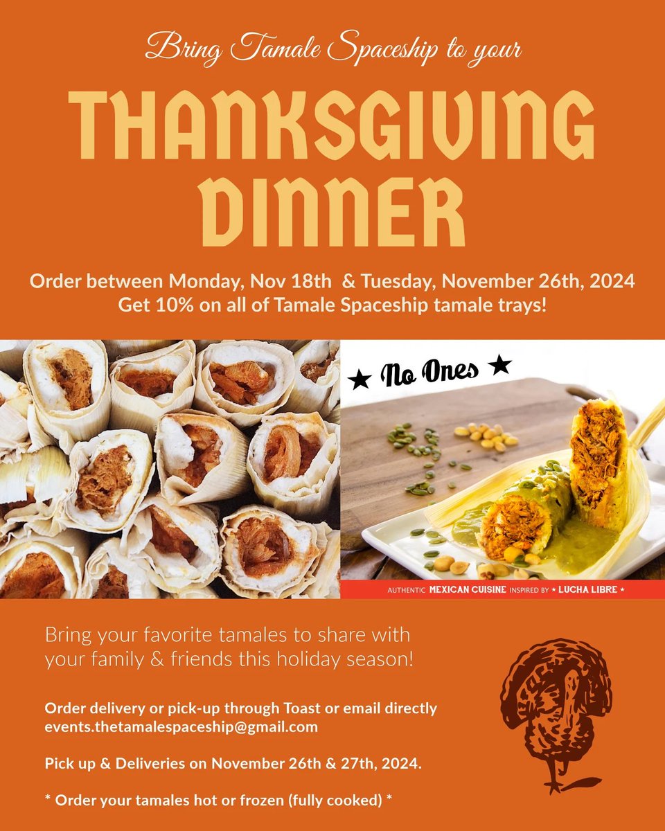 Order your Friendsgiving  &amp; Thanksgiving dinner now!!! We have a special offer available of 10% Off a pick-up or drop off catering order. #Friendsgiving #chicago #tamales