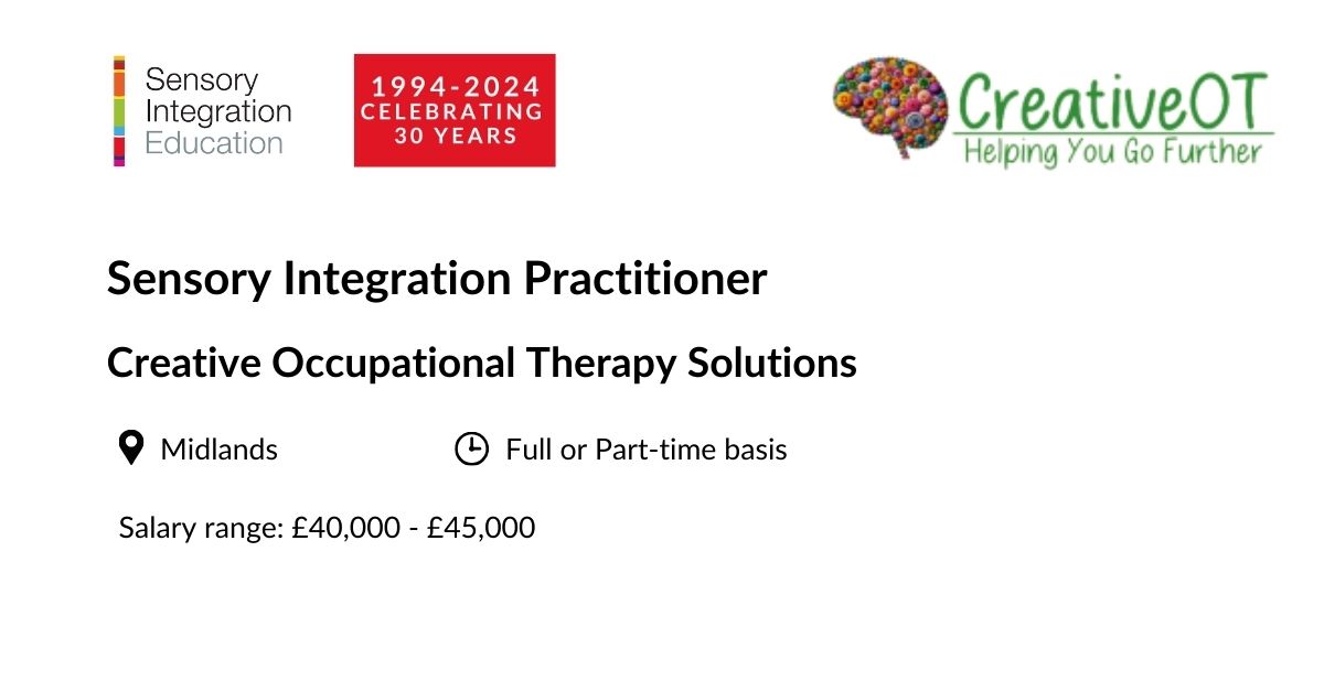 Job Alert: Sensory Integration Practitioner, Creative Occupational Therapy Solutions 

Find out more here: loom.ly/TzsjD_c

Looking to recruit - advertise here: bit.ly/3lHAVcE

#Vacancies #SensoryIntegration #OccupationalTherapy  #SensoryIntegrationPractitioner