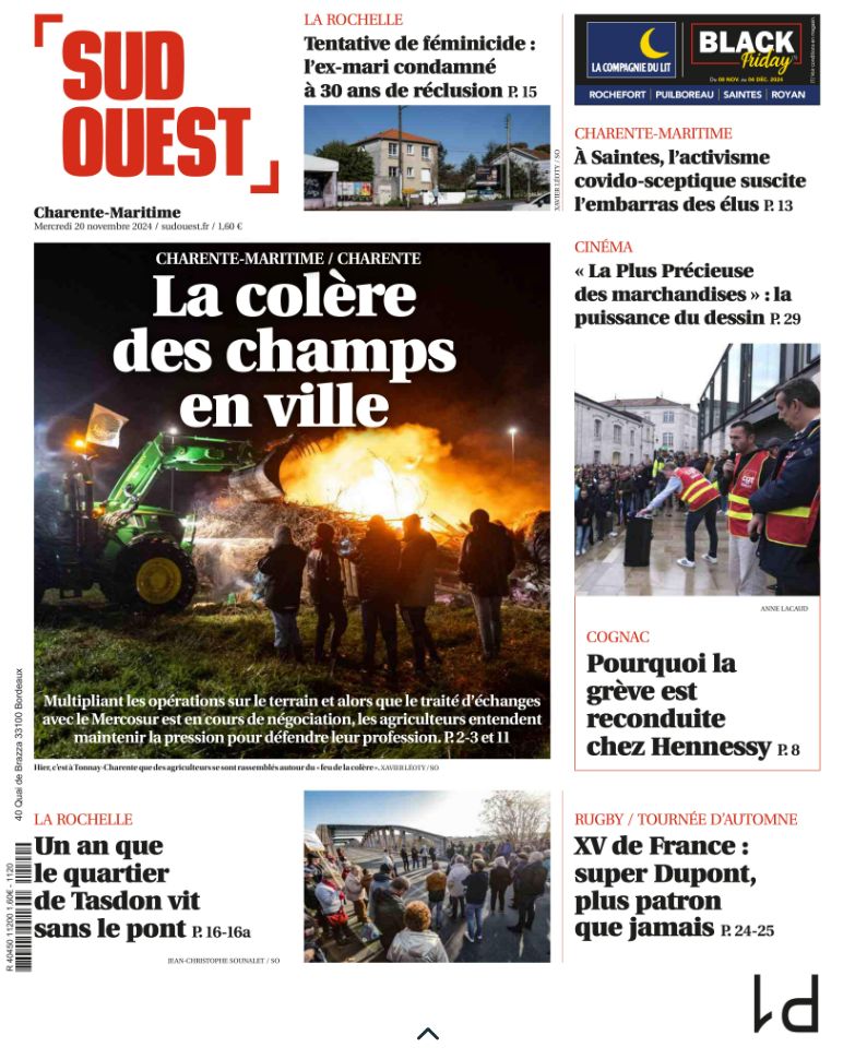 Bonjour, voici la Une de Sud Ouest ce mercredi 20 novembre &gt;&gt;&gt; Découvrez Sud Ouest Numérique à partir de 1 €/mois abonnement.sudouest.fr
