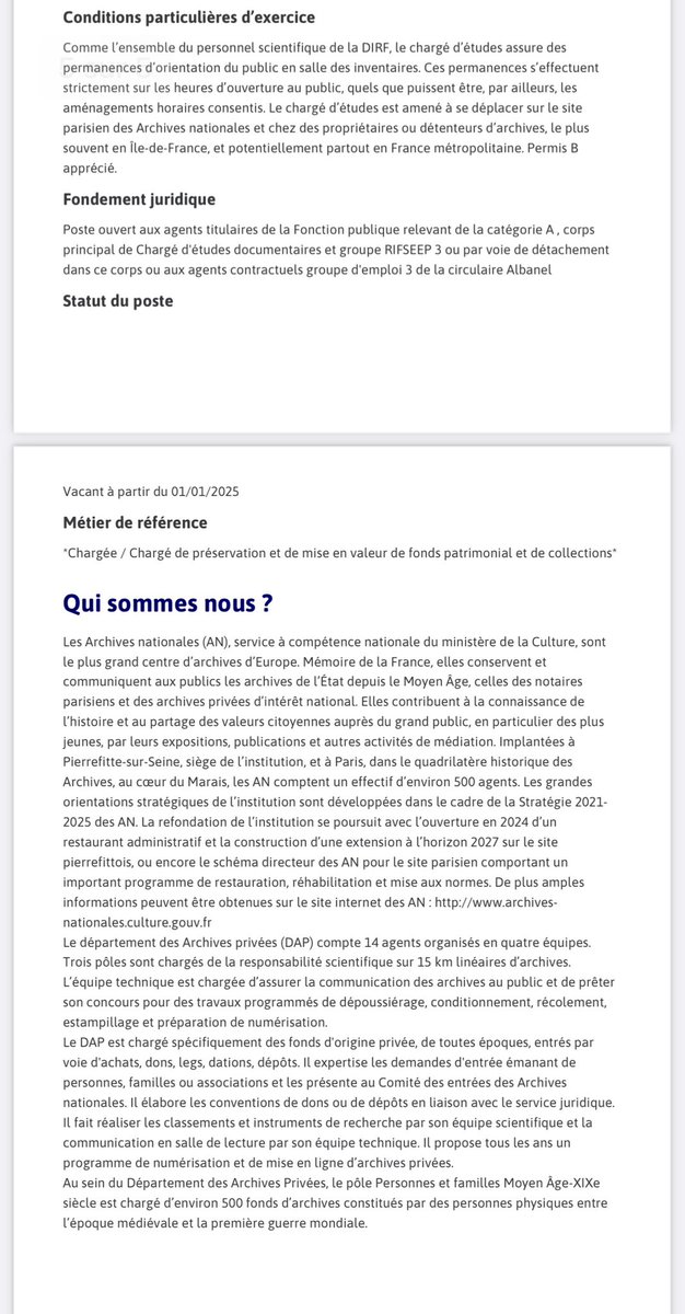 📣 Les <a href="/ArchivesnatFr/">Archives nationales de France</a> recrutent un•e responsable de fonds d'archives personnelles et familiales du XIXe siècle sur un #emploi permanent.
🤗 Rejoignez-nous au département des #archives privées ! 
👉 Candidatez avant le 6 décembre : 
choisirleservicepublic.gouv.fr/offre-emploi/r…
#archiviste #19e_siècle