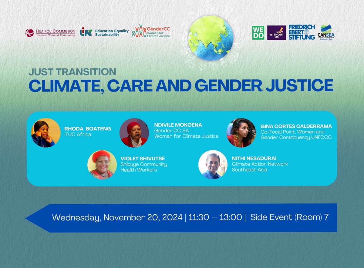 🔑Join us for an event in which we analyze the linkages between care, climate and gender within the context of a just transition, happening soon!

📆 20.11. at 11:30 am
📍Side event room 7