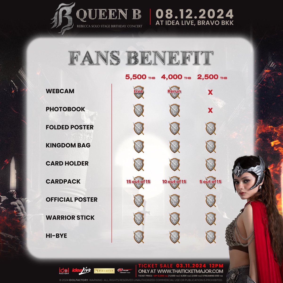 beckyfanclub05's tweet photo. 𝐑𝐞𝐛𝐞𝐜𝐜𝐚 𝐬𝐨𝐥𝐨 𝐬𝐭𝐚𝐠𝐞 𝐛𝐢𝐫𝐭𝐡𝐝𝐚𝐲 𝐜𝐨𝐧𝐜𝐞𝐫𝐭 “𝐐𝐮𝐞𝐞𝐧 𝐁” 

🎟️ Ticket Available Now !!
📲 Only at https://t.co/sIWPkOMer0

🗓️ December 8th, 2024
📍 idea Live, BRAVO BKK
💰 Ticket Price 5,500฿ / 4,000฿ / 2,500฿ and 850฿ for Live Streaming

#2BTheQUEEN𖤍 ✨
#beckysangels