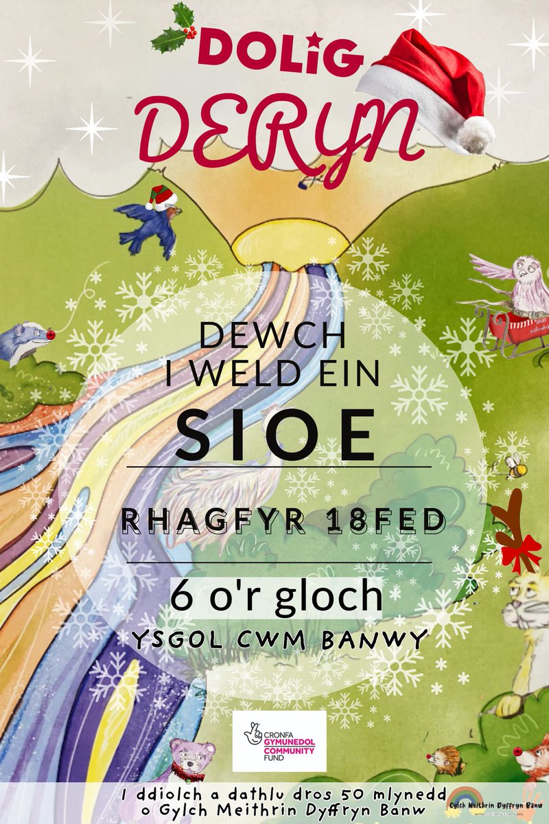 Sioe ‘Dolig Deryn!

Dathlu 50 mlynedd o Gylch Meithrin Dyffryn Banw gyda Ysgol Cwm Banwy <a href="/YBanwy/">Ysgol Cwm Banwy</a> 🐦‍⬛
📅 Rhagfyr 18
⏰6.00pm
📍Canolfan Dyffryn Banw