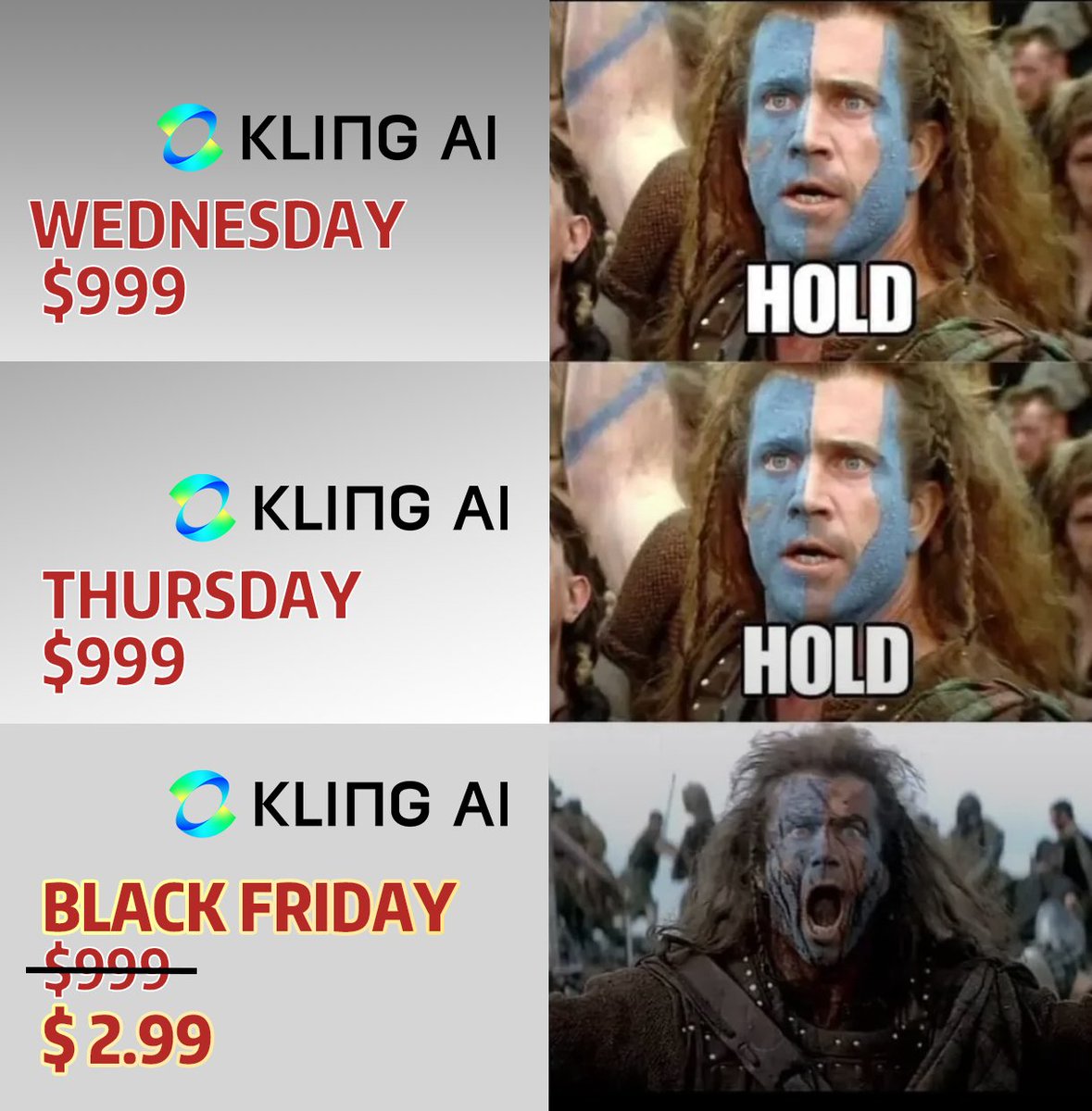 💥Pop-up Share &amp; Win | Share to Win Big Prizes

🎉How to Participate:
1️⃣Quote this post on X with your comments on KLING BLACK FRIDAY;
2️⃣Tag 3 friends to join in;
3️⃣Use the hashtag #KlingBlackFriday
🎁 Prizes: The Top 20 participants under the hashtag #KlingBlackFriday with the