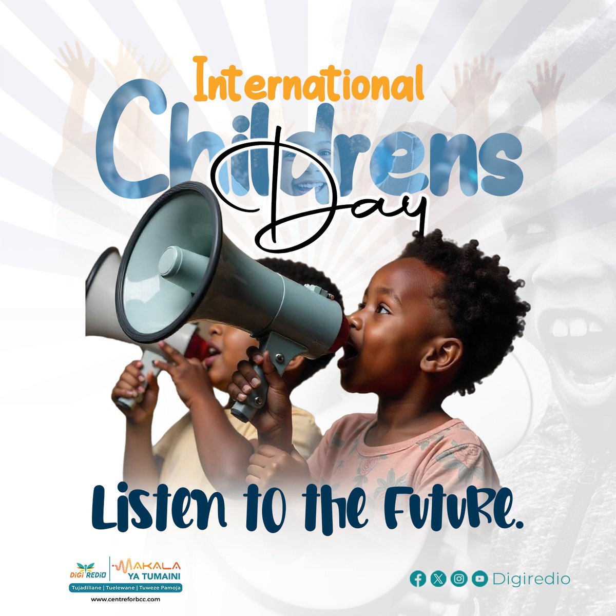 Makala Ya Tumaini (@makalayatumaini) on Twitter photo Happy World Children’s Day! 🌟🎉
Join us in celebrating the future: our children! Tune in to our special feature that will be played today on Digiredio stations across the 47 counties. Together, let’s create a world where every child’s voice is heard.
<a href="/DigiRedio/">DigiRedio Social & Behaviour Change Platform</a>
<a href="/UNICEFKenya/">UNICEF Kenya</a> Happy World Children’s Day! 🌟🎉
Join us in celebrating the future: our children! Tune in to our special feature that will be played today on Digiredio stations across the 47 counties. Together, let’s create a world where every child’s voice is heard.
<a href="/DigiRedio/">DigiRedio Social & Behaviour Change Platform</a>
<a href="/UNICEFKenya/">UNICEF Kenya</a>