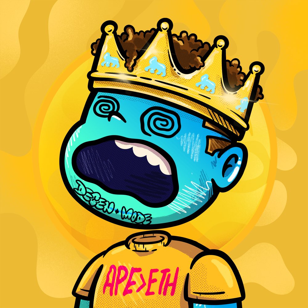 DEGEN <a href="/Degenft_io/">DEGEN NFT</a> is on fire 
🔥 🔥🔥🔥🔥🔥🔥🔥🔥🔥🔥🔥

This Ape-King is my first purchased #DEGEN &amp; it’s the only 1 👑 on Yellow Gold Background 🤩

Pick up your #DEGEN grails at <a href="/MagicEden/">Magic Eden 🪄</a> &amp; never be too late ⏳⌛️

Wen FP 100 $APE <a href="/apecoin/">ApeCoin</a>？Should be 🔜 

NFA 🫡