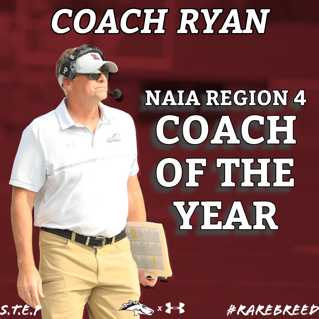 Congratulations to the leader of our program, <a href="/MsideFball/">Steve Ryan</a> for being named <a href="/WeAreAFCA/">AFCA</a> NAIA Coach of the Year for Region 4. This is Coach Ryan's 12th time being honored with this award, which is the most by all active head coaches and 2nd all-time!