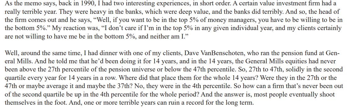 borrowed_ideas's tweet photo. if anyone has difficulty staying patient, this Howard Marks story can help.

(Also, anyone who's up 100% YTD will not come back to inform you that they're down 50% or whatever when/if that happens in some future year.) https://t.co/mlAw0u29Qy