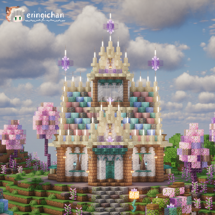 ファンタジー地区に建築しました
甘々コットンキャンディをイメージしたおうち🏠

#朱サバ 
#minecraft #minecraftbuilds