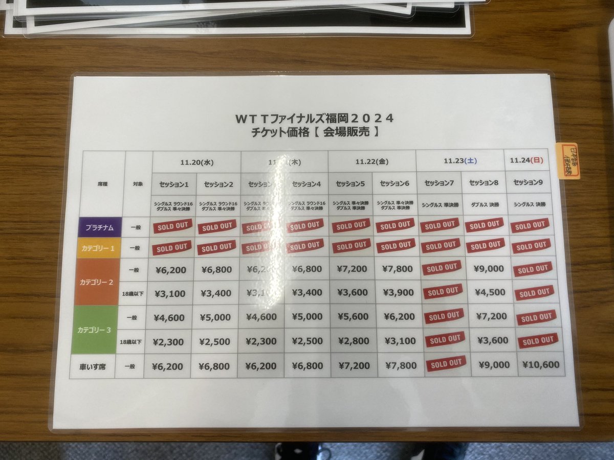 WTT会場内チケット速報】 #WTTファイナルズ福岡2024 の会場販売 