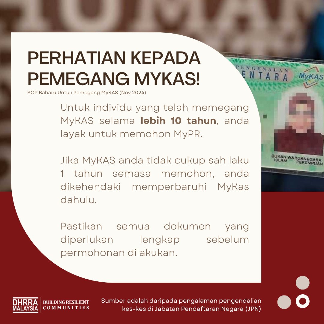 MyKAS ke MyPR: Apa Yang Anda Perlu Tahu?

Dengan MyKAS lebih 10 tahun, anda layak memohon MyPR. Semak dokumen dan tempoh sah MyKAS anda sekarang!

Ini berdasarkan pengalaman kami dalam menangani pemegang MyKAS tanpa kewarganegaraan.

SOP Baharu Untuk Pemegang MyKAS (Nov 2024)