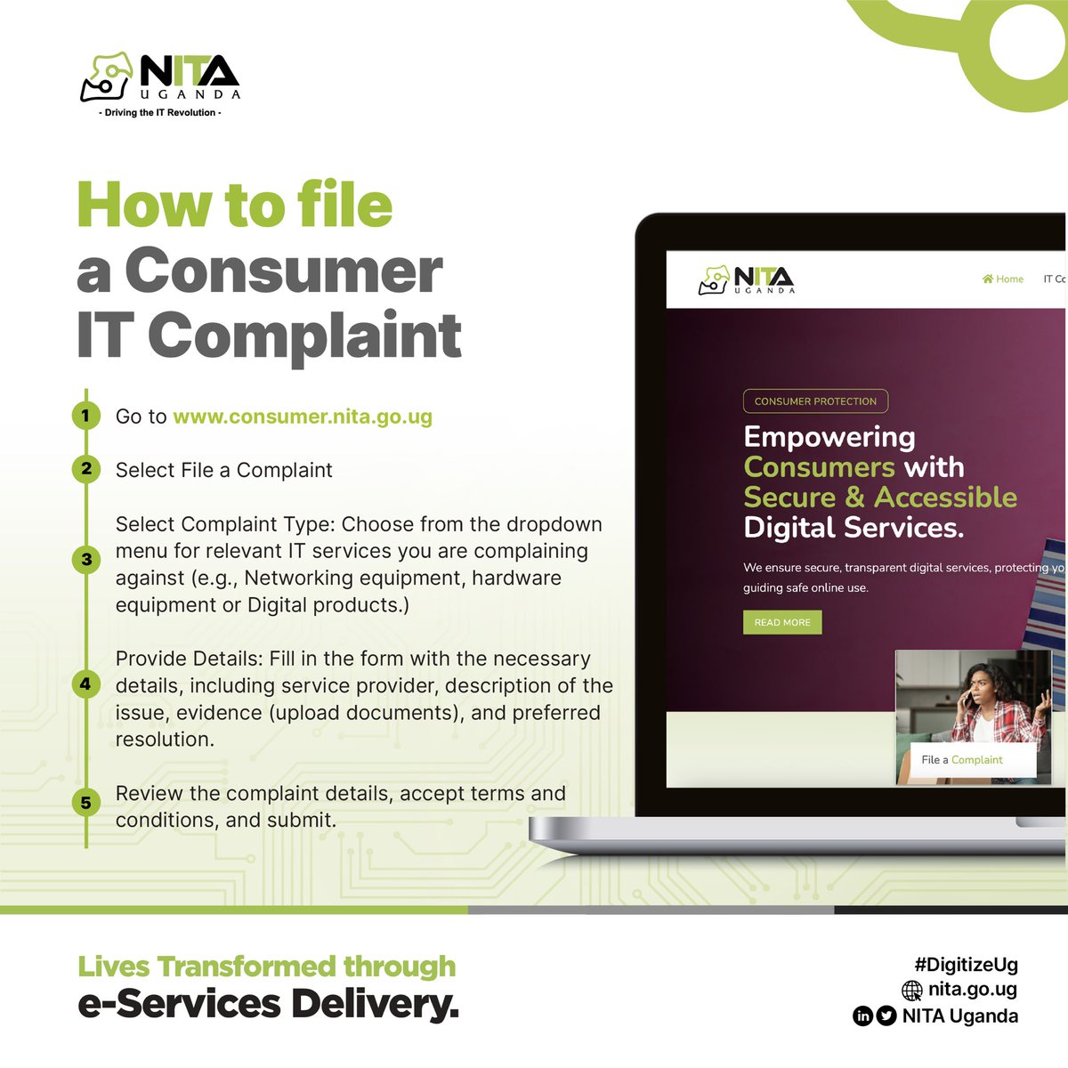 DesireAmanya's tweet image. Uganda’s IT Consumer Protection Portal: consumer.nita.go.ug
Utilise this portal; it is here to help you report IT issues, resolve disputes, &amp;amp; promote accountability in the ICT sector. 

#DigitizeUG 
 #ConsumerProtectionUG