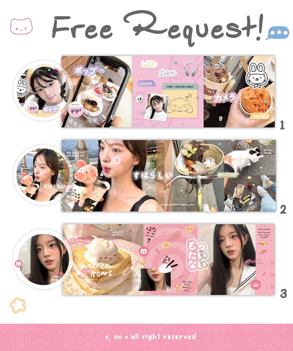 Repost will be appreciated-!

Miwa ada 6 FREE LAYOUT BY REQUEST yang disponsorin oleh kakak anon <3 dalam rangka K’s birthday 🎂🎈🎸🤟

layoutnya bisa di claim lewat dm nanti malam jam 20.00 wib. untuk rulesnya ada di bawah iaa!

 #zonauang