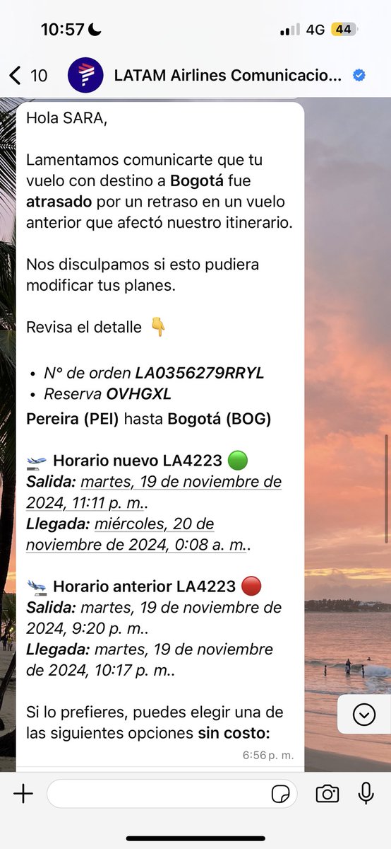 SaraDaniela__'s tweet photo. La buena gestión de @LATAM_CO? Vuelo 4223 inicial a las 9:20pm, luego lo mueven a las 11:11pm y luego a las 10:30pm y es la hora y aún no despegamos. Que falta de respeto! https://t.co/0J2lwCe6EI