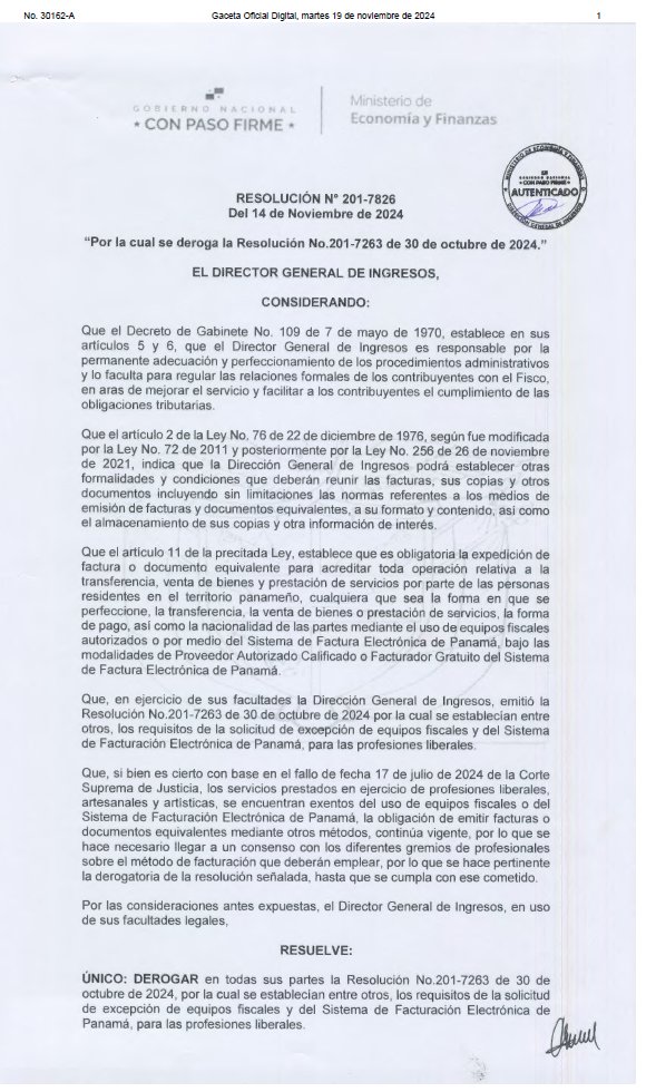 Cuando alguien diga "el Colegio hace nada" recuerdale que a solicitud del .<a href="/PanamaCNA/">Colegio Nacional de Abogados</a> , la CSJ declaro inconstitucional la facturación electrónica de Panamá para profesiones liberales y .<a href="/DGIpma/">DGI PANAMÁ</a> derogo Res 201-7263 de 2024 sobre requisitos de excepcion