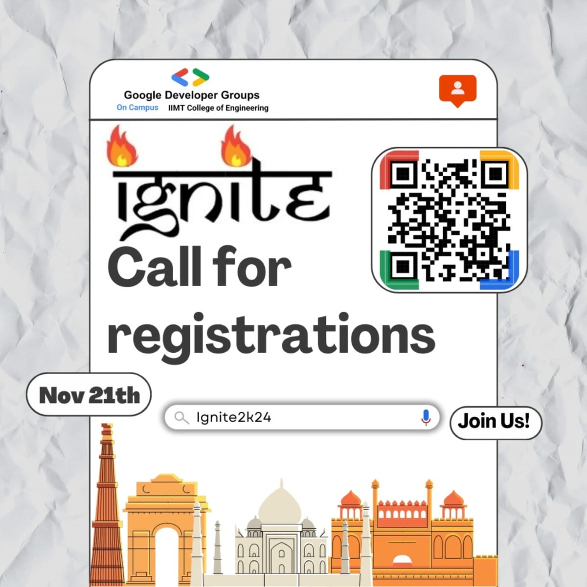 GDSC_IIMT's tweet image. Get ready to IGNITE! Introducing #Ignite2K24, the ultimate tech event! Join us on [Date] at [Location] for keynotes, workshops, hackathons &amp;amp; more! Register now!
commudle.com/fill-form/2966 or scan the QR.
 #Innovation #GDGIIMT #TechEvent #Agenda