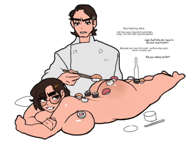 dominatros's tweet photo. incredibly niche fetish but i go absolutely insane for body sushi. it scratches such a particular itch in my brain. perfect intersection of objectification and ostetantiousness and humiliation and display. https://t.co/CGaFBVc60M