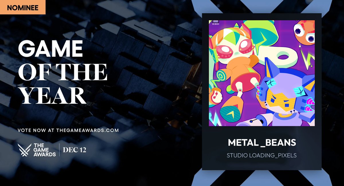 I want to thank <a href="/geoffkeighley/">Geoff Keighley</a> for voting for <a href="/metalbeansgame/">METAL BEANS</a> for game of the year this year!

#TheGameAwards