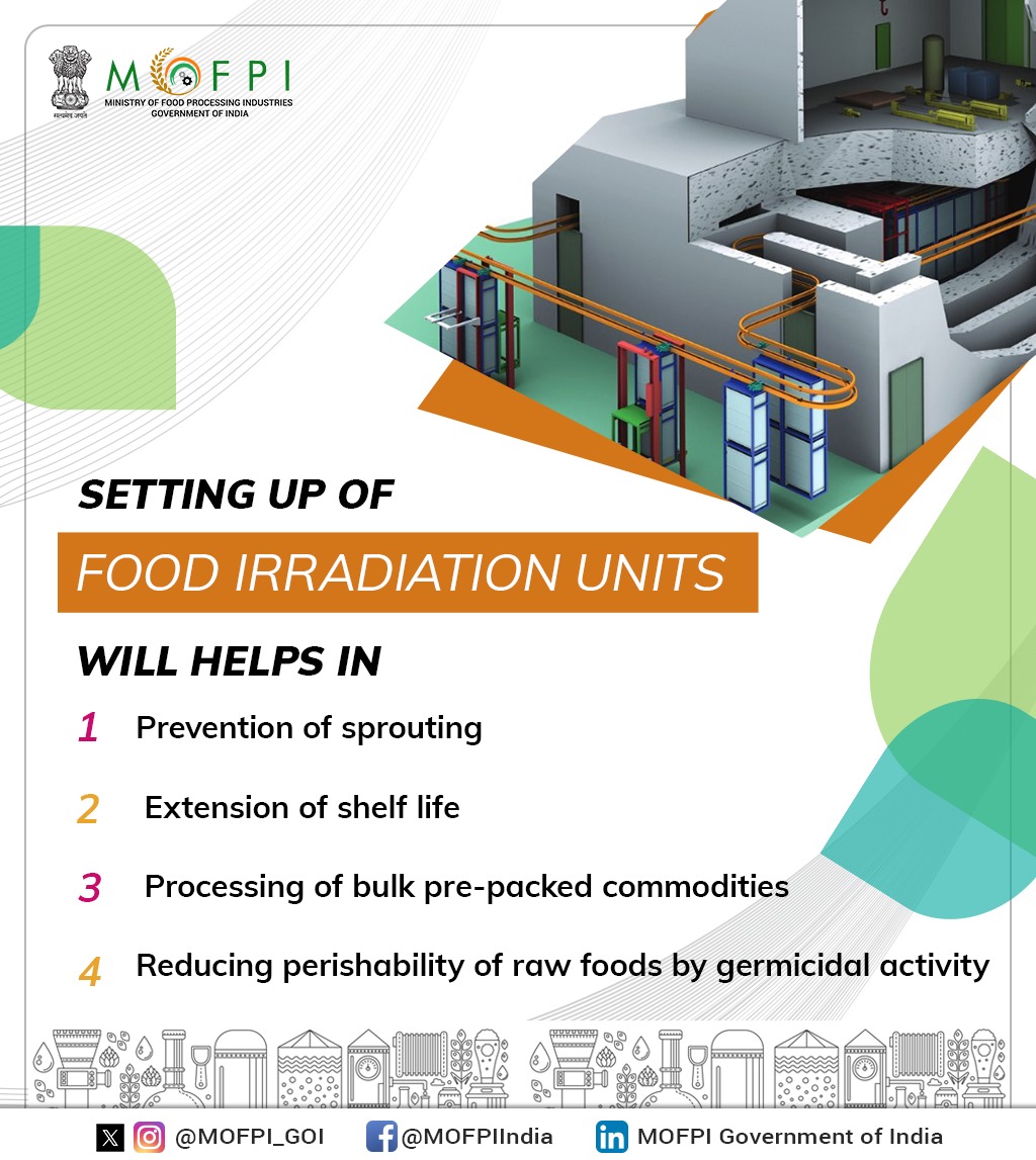 MOFPI_GOI's tweet photo. #FoodIrradiation Units will enhance food safety, extending shelf life, and reducing post-harvest losses, aiming to promote India as a global food hub.

Seize this opportunity by submitting your application at https://t.co/7CnB8mp3cO

Last Date of Submission: 21st November 2024 https://t.co/r1kKpx6kiC