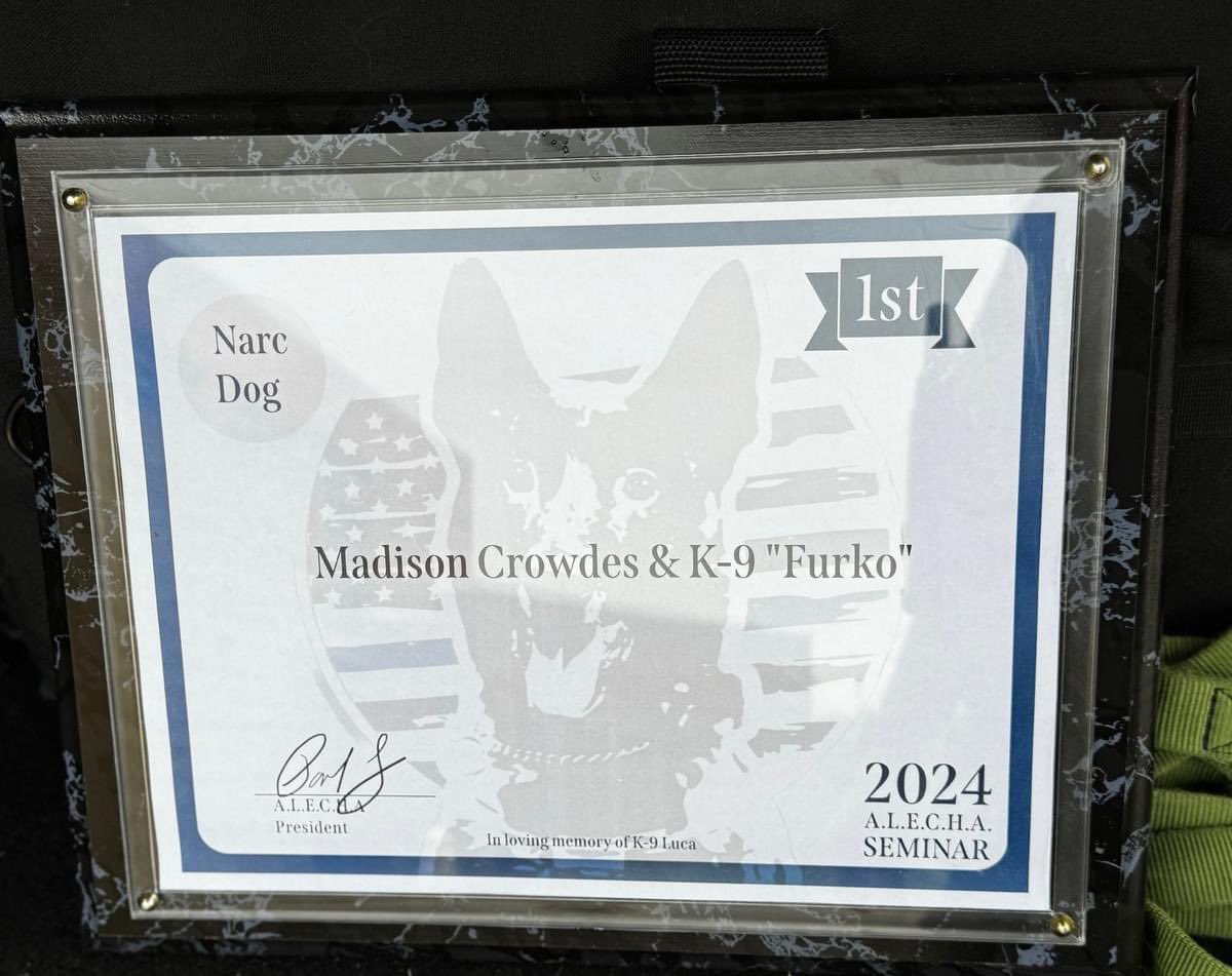 RiversideMOPD's tweet photo. A job well done goes out to the Riverside PD K-9 Unit, Corporal Crowdes and K-9 Furco for taking first place in narcotic detection at the 2024 ALECHA seminar in Mississippi. We are proud to have them on our team. https://t.co/VTJJJLFKyG