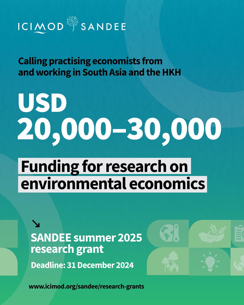 SANDEE’s research grant for summer 2025 is now open

🔹Funding in the range of USD 20,000–30,000 for a two-year period
🔹Mentoring and technical support from experts in the field

We’re inviting concept notes in the areas of environmental and natural resource economics, with a