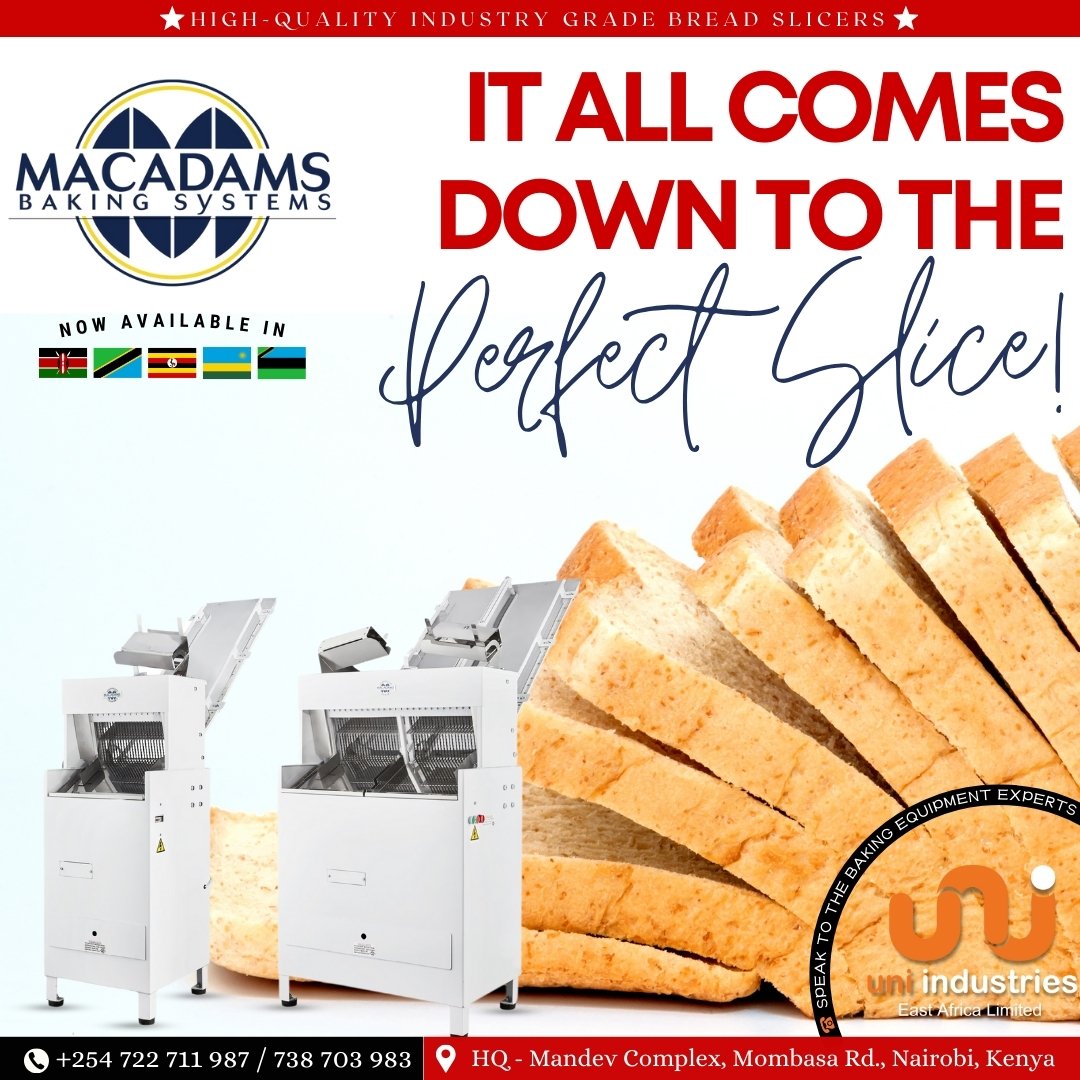 UniindEA's tweet photo. 🌟🍞 It All Comes Down To The Perfect Slice with Macadams Bread Slicers from #UniIndustriesEastAfrica! 🍞🌟

🌍 #KENYA │ #TANZANIA │ #UGANDA │ #RWANDA │ #ZANZIBAR

☎️ +254 738 703 983 / 722 711 987

📍 HQ - Mandev, Complex, Msa Rd., Nbi: https://t.co/4v5utra2iZ https://t.co/6P6ctmCnHQ