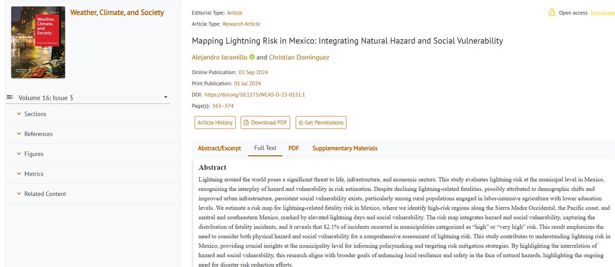 ¿Ya checaron nuestro artículo "Mapping Lightning Risk in Mexico: Integrating Natural Hazard and Social Vulnerability"? 🌩️⚡️⚡️
Hablamos de vulnerabilidad, amenaza y riesgo de mortalidad. Puedes checarlo en esta liga: 👇👇
journals.ametsoc.org/view/journals/…