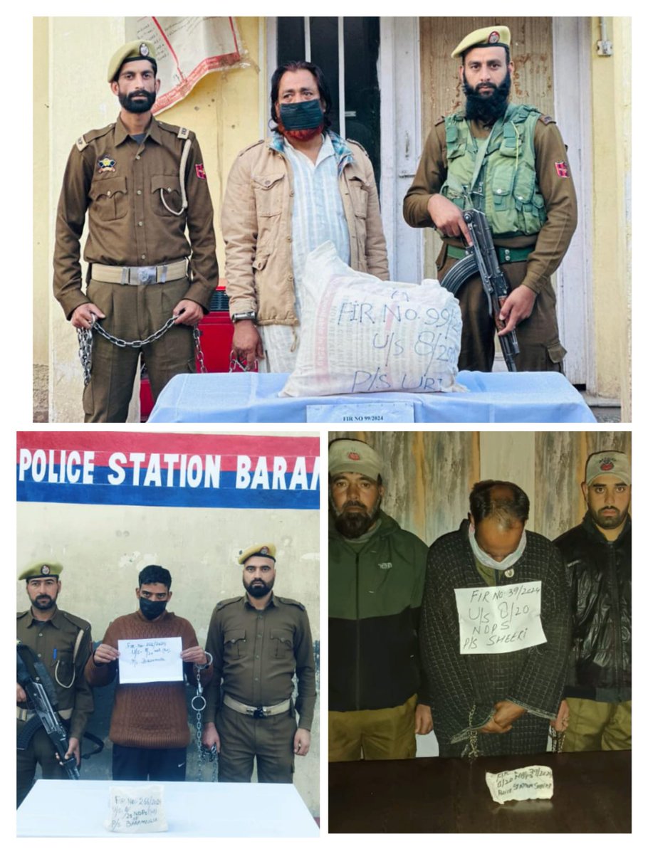 KashmirScan's tweet image. Police arrested 3 drug peddlers in Uri, Baramulla &amp;amp; Sheeri; Contraband substance recovered: Officials
#Baramulla #DrugPeddler #Areested