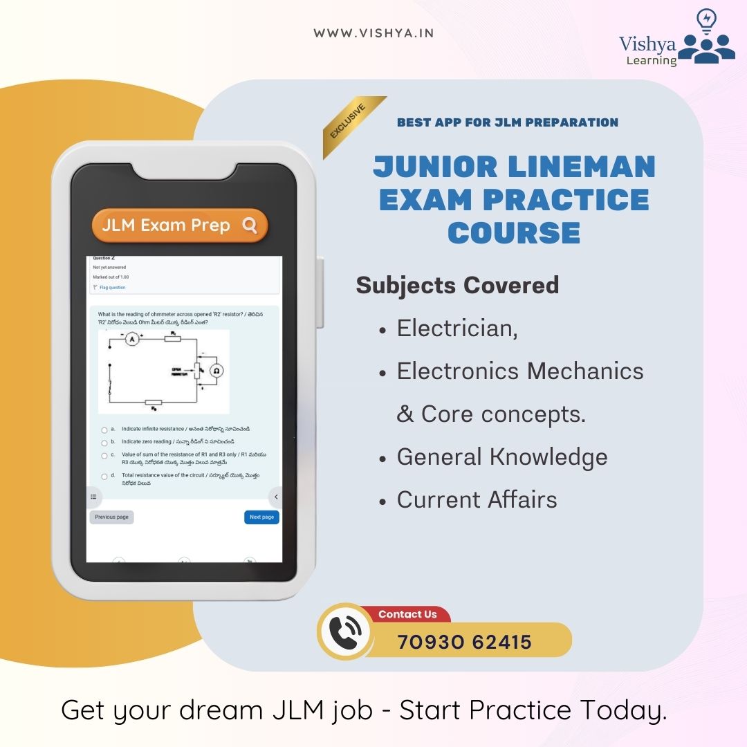 VishyaLearning's tweet image. 🚀 Prepare for Success with the Junior Lineman Exam Practice Course!
Get ready to ace your exams with a comprehensive course tailored to you

Enroll now and power up your preparation! ⚡

#JuniorLineman #ExamPreparation #ElectricianCourse #vishyalearning #iti #ItIsPossible