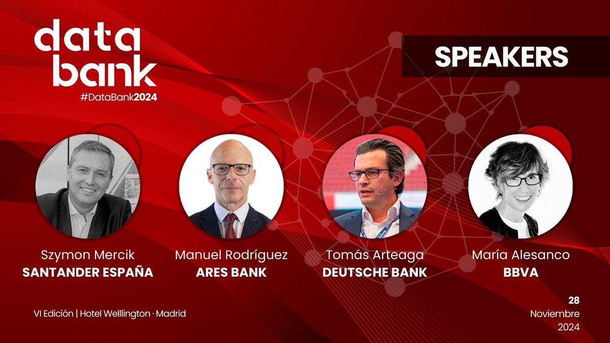 🚀 ¡Nuevos speakers se suman a #DataBank2024! 🚀

Estos nuevos expertos compartirán sobre IA, datos y transformación digital en banca. 🌐 ¡Prepárate para ideas que marcarán el futuro del sector!

🔗 Más info: revolutionbanking.es/databank-speak…

🔗 Regístrate aquí: revolutionbanking.es/inscripcion-da…