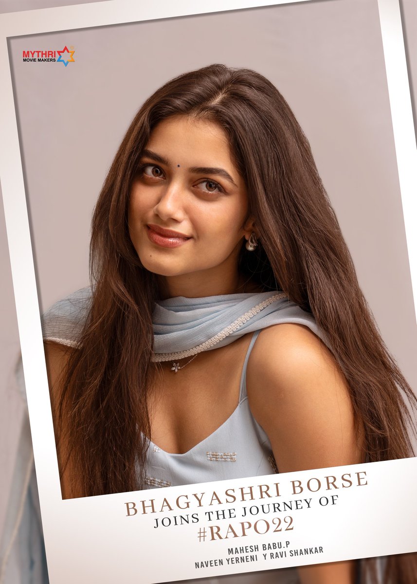 Mahesh Babu Pachigolla (@filmymahesh) on Twitter photo The recent sensation #BhagyashriBorse joins #RAPO22 adding her charm and brilliance to the beautiful journey ❤️🔥
The journey begins with the pooja ceremony tomorrow ✨
Stay tuned!
Starring <a href="/ramsayz/">RAm POthineni</a>
Written and directed by <a href="/filmymahesh/">Mahesh Babu Pachigolla</a>
Produced by <a href="/MythriOfficial/">Mythri Movie Makers</a>
#RAPO The recent sensation #BhagyashriBorse joins #RAPO22 adding her charm and brilliance to the beautiful journey ❤️🔥
The journey begins with the pooja ceremony tomorrow ✨
Stay tuned!
Starring <a href="/ramsayz/">RAm POthineni</a>
Written and directed by <a href="/filmymahesh/">Mahesh Babu Pachigolla</a>
Produced by <a href="/MythriOfficial/">Mythri Movie Makers</a>
#RAPO