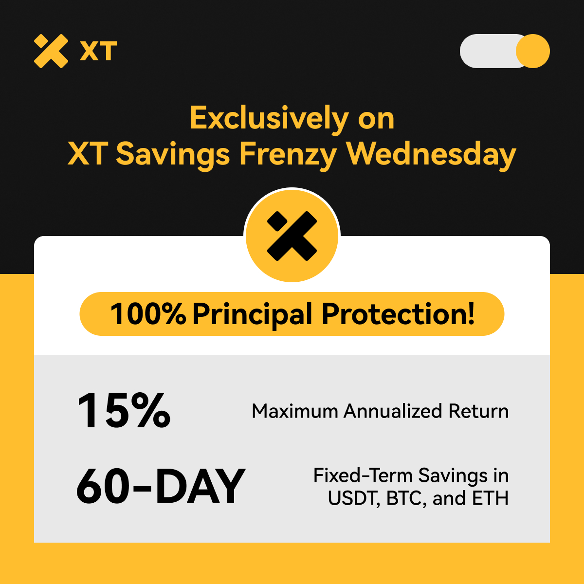 XTexchange's tweet photo. 🚀 #XTEarn #CrazyWednesday – 60-day fixed-term savings in USDT, BTC, and ETH with 100% principal protection and up to 15% APR! $USDT $BTC $ETH
⏳ Limited spots available! Don’t miss this 24-hour exclusive opportunity! 💰
💥 Limited availability, act fast!
Subscription link: 👉 https://t.co/ixlvFu2Sqz
More details: 🔻
https://t.co/Fd0OIKjKKi