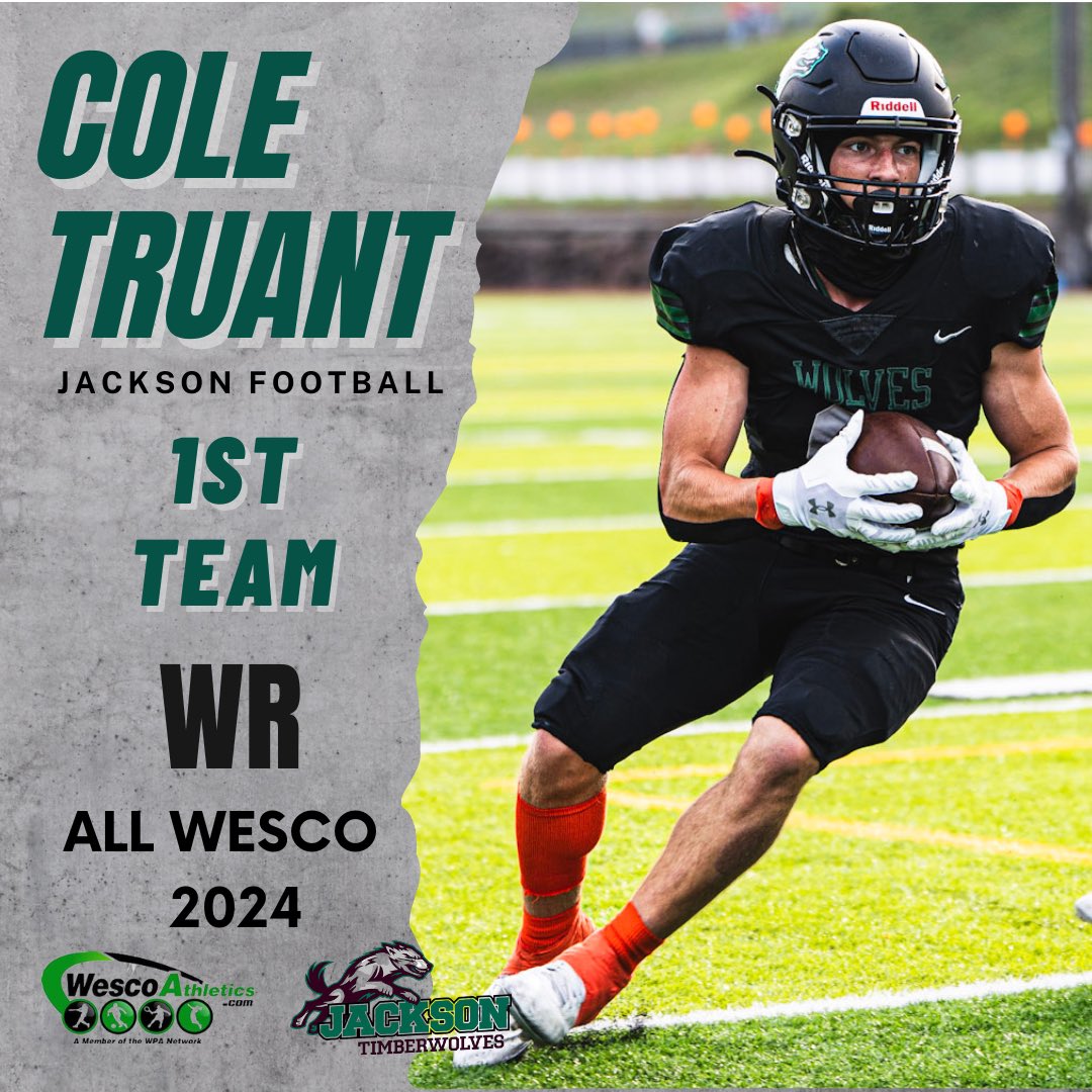 TWolvesFBall's tweet photo. Congratulations to the following players for being selected for 2024 ALL WESCO LEAGUE 1st Team.

Cole Truant - WR
Haseeb Rassulli - LB
Seamus Williams - DB
Tyler Lykken - OLB

#jhsfootball #thepack #3strong #AsOne #stackem https://t.co/hKf5y791wn