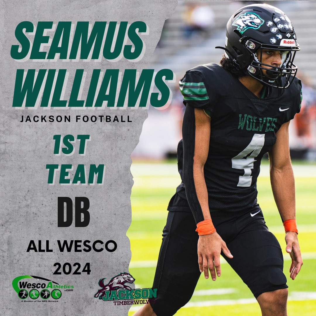 TWolvesFBall's tweet photo. Congratulations to the following players for being selected for 2024 ALL WESCO LEAGUE 1st Team.

Cole Truant - WR
Haseeb Rassulli - LB
Seamus Williams - DB
Tyler Lykken - OLB

#jhsfootball #thepack #3strong #AsOne #stackem https://t.co/hKf5y791wn