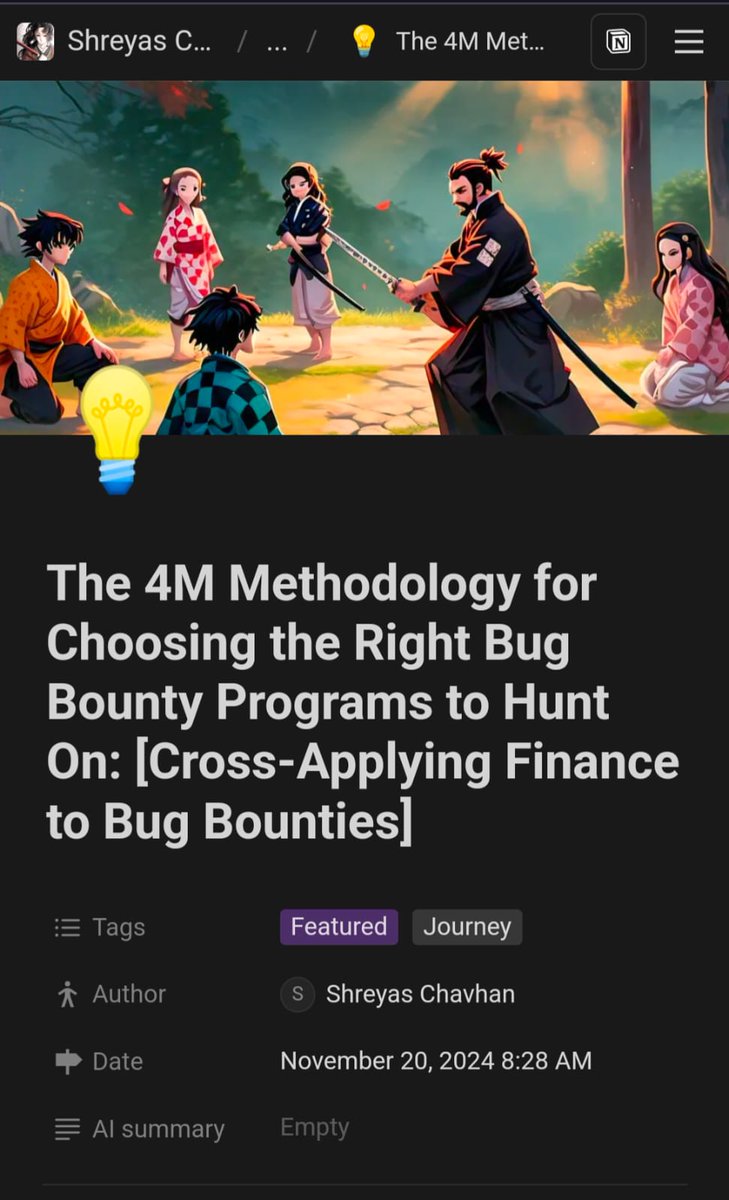 It's been a few months I was struggling to choose a bug bounty program to stick on to in the long run. Came up with a generalized methodology for myself which I think might end up being helpful to people who are in the same boat.

🔗 Link: shreyaschavhan.notion.site/The-4M-Methodo…

#BugBounty