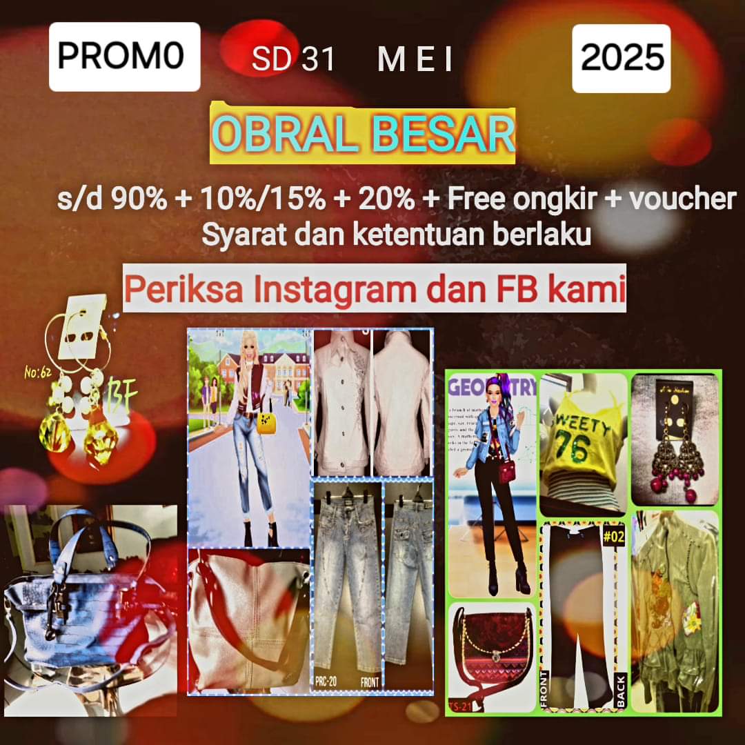 PROMO
Yang mau cari bahan pakaian atau pakaian pria, wanita dan anak2, tas, asesoris, hobby uang kertas dan koin manca negara. Silahkan check di
facebook.com/share/15VV7vJ8…
Atau
instagram.com/benane_fashion, 
Atau
shopee.co.id/benane_01

Selamat Belanja. Terimakasih.