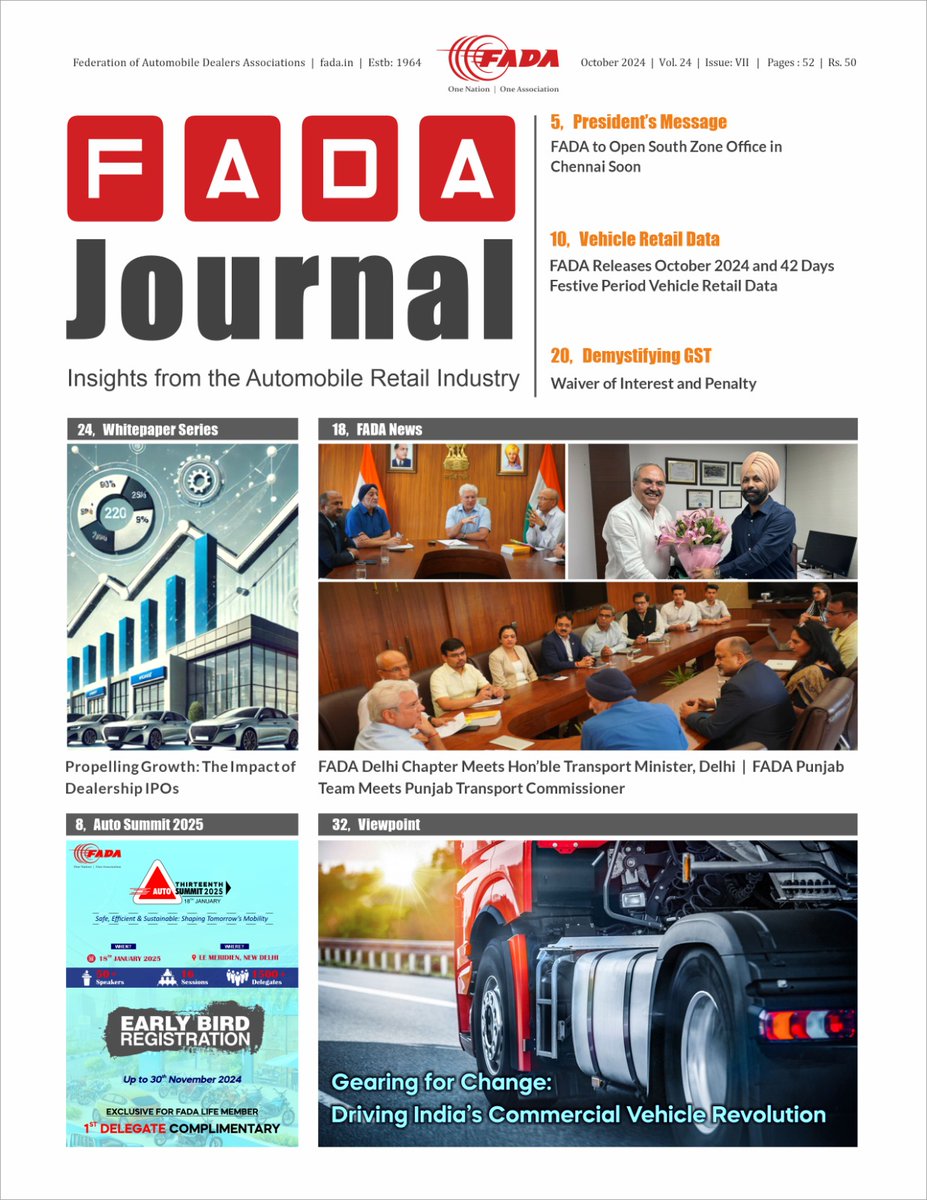 FADA_India's tweet photo. FADA Journal - October'24 issue is out...
Happy Reading!!
https://t.co/Ifz9itNESi
#Journal #AutoNews #Magazine #AutoJournal #ONOA https://t.co/wpeXnlJalB