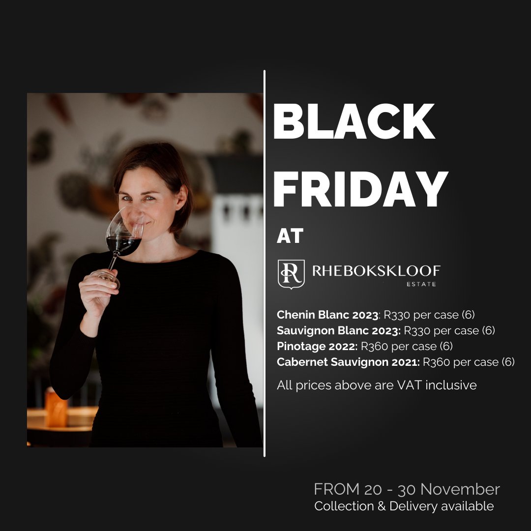 It's #BlackFriday at Rhebokskloof and begins today. Save big on cases of our red and white #wines in our Export Overrun Special.
Cases of 6 from just R330!
SHOP NOW at: Black Friday Wine Specials - Rhebokskloof Estate