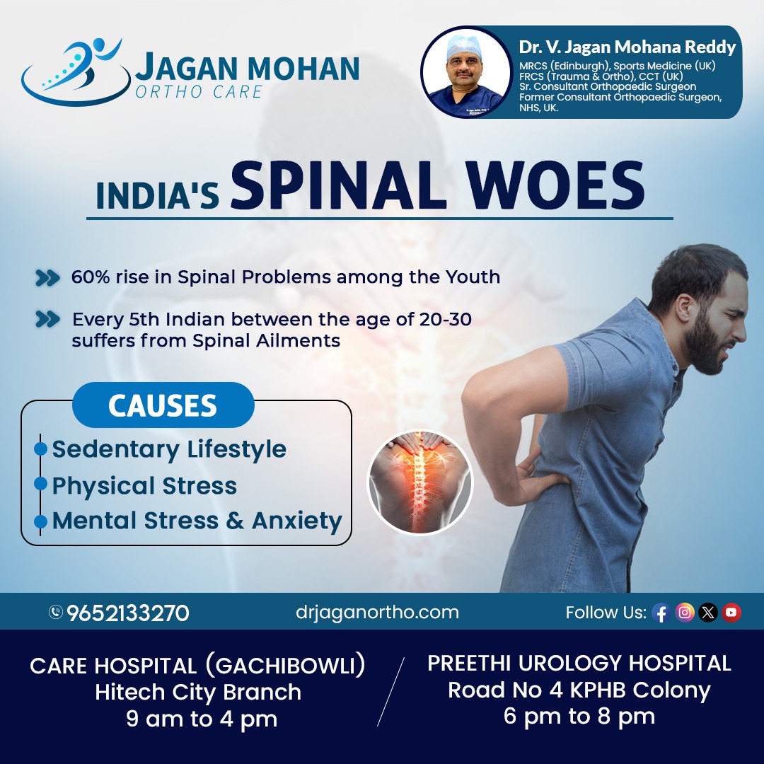 JaganOrthopedic's tweet image. India’s spinal woes are on the rise, with sedentary lifestyles, poor posture, and lack of awareness taking a toll. 

Book your appointment now
Call: 9652133270
#drjaganortho #hitechcity #kphp  #SpinalHealth #BackPainRelief #HealthySpine 

visit
drjaganortho.com