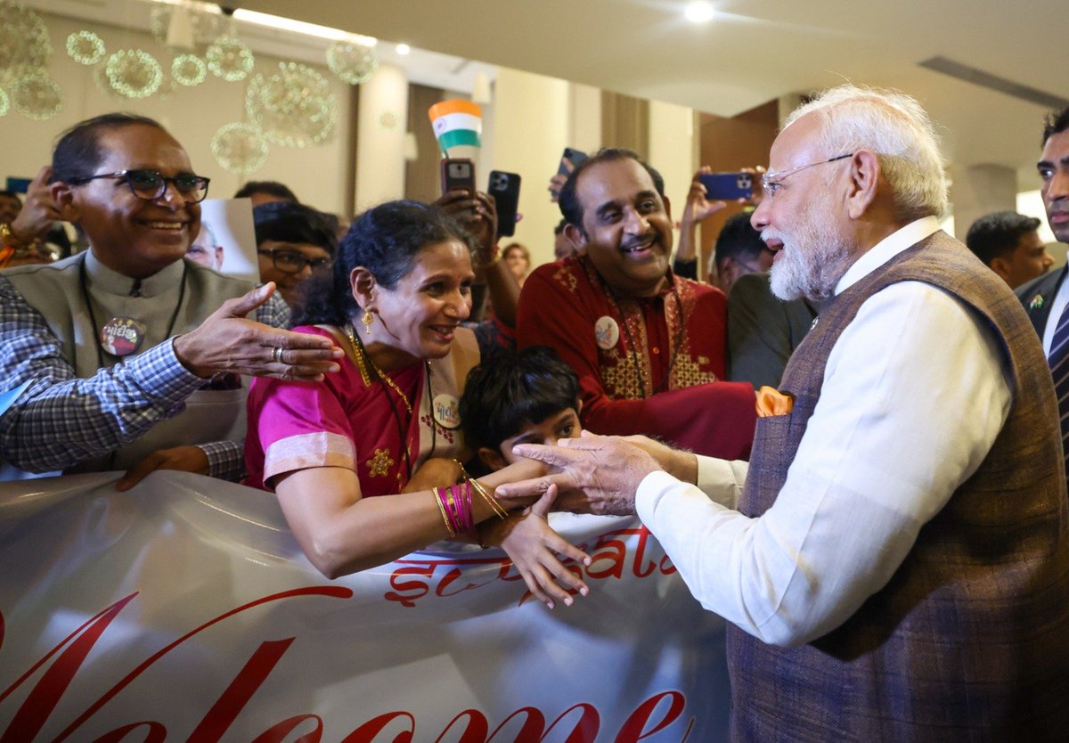 narendramodi's tweet image. A heartfelt thank you to the Indian community in Guyana for their warm and spirited welcome. 

They have shown that distance is never a barrier to staying connected to one’s roots. Glad to see the community making a mark here across different sectors.