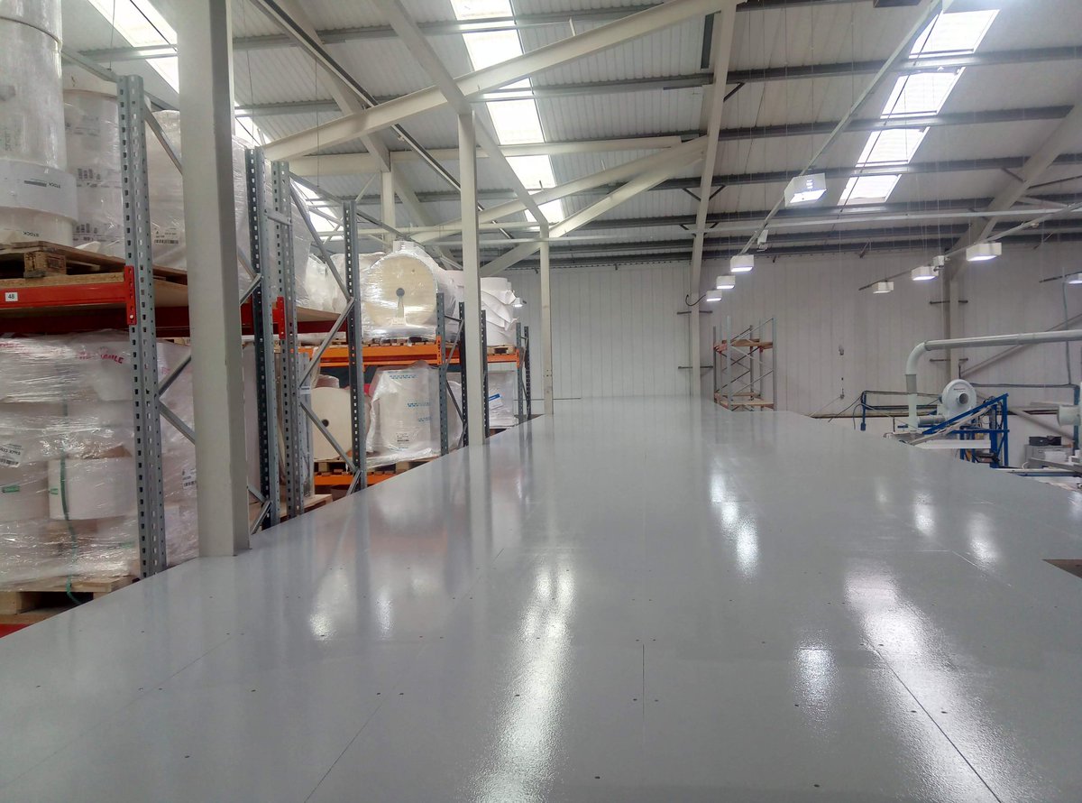 Past projects <a href="/floorpainters/">Floor Painters Ltd</a> looking at the photos of the thousands of projects carried out over the years . This one shows a mezzanine floor coated  with <a href="/resbuild/">RBP Limited</a> water base epoxy followed by high build solvent free epoxy .