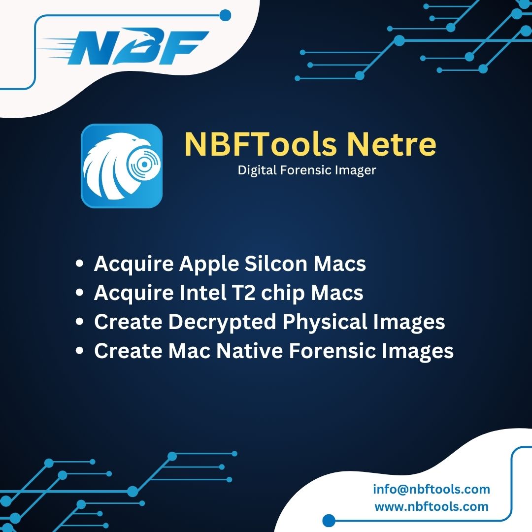 NbfTools's tweet image. Netre is a powerful #digitalforensics tool for triage and acquisition designed for Mac, Windows, and Linux. With powerful features of #acquisition, it streamlines workflows and accelerates #analysis.

🔍 info@nbftools.com
🌐 nbftools.com

#NBFTools #Netre #Triage #DFIR