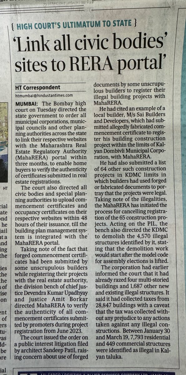 BIG for flat purchasers 
Now all document’s Commencement Certificate to be uploaded within 48 hrs of their issuance..
Since forged CC have been submitted by some unscrupulous builders …

<a href="/singhvarun/">Singh Varun</a> <a href="/MarolMoVo/">MaroL Citizens Voice</a> <a href="/AndheriLOCA/">ANDHERI LOKHANDWALA OSHIWARA CITIZEN'S ASSOCIATION</a> <a href="/MNCDFbombay/">M.N.C.D.F</a>