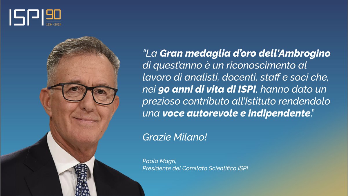 L’ISPI ha ricevuto la Grande Medaglia d’oro dell'Ambrogino 2024 dal Comune di #Milano. Questo riconoscimento valorizza l'impegno che da 90 anni l'Istituto profonde nell’analisi delle dinamiche #geopolitiche ed economiche globali, contribuendo al dibattito pubblico e alla